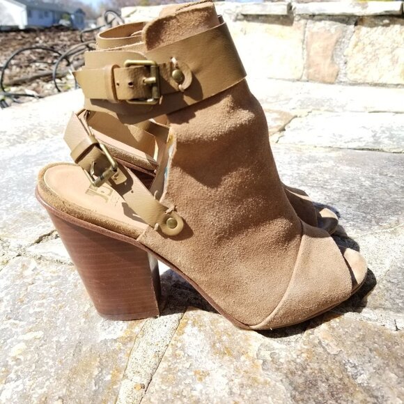 Joe's Jeans Taupe Petra Stone Tan Suede Peep Toe B - Picture 4 of 15